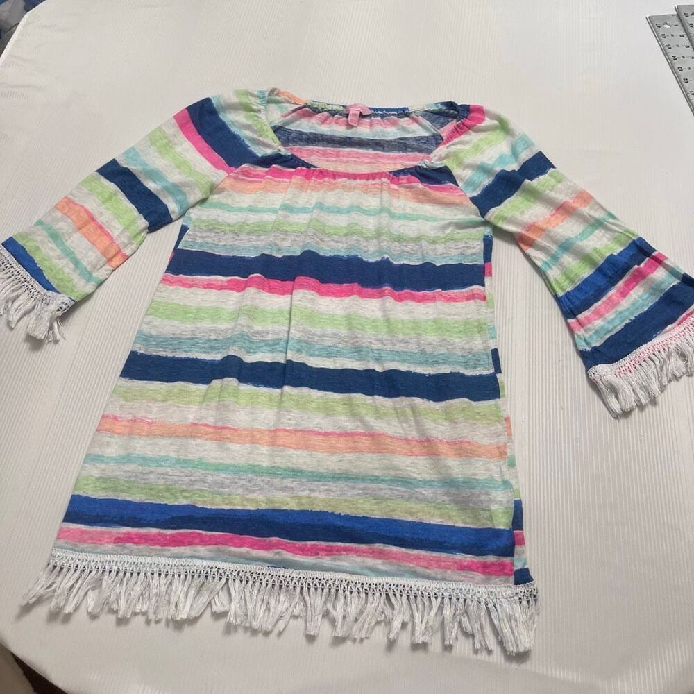Lilly Pulitzer Women’s Linen Coastal Striped Beach Dress Fringe Size XXS